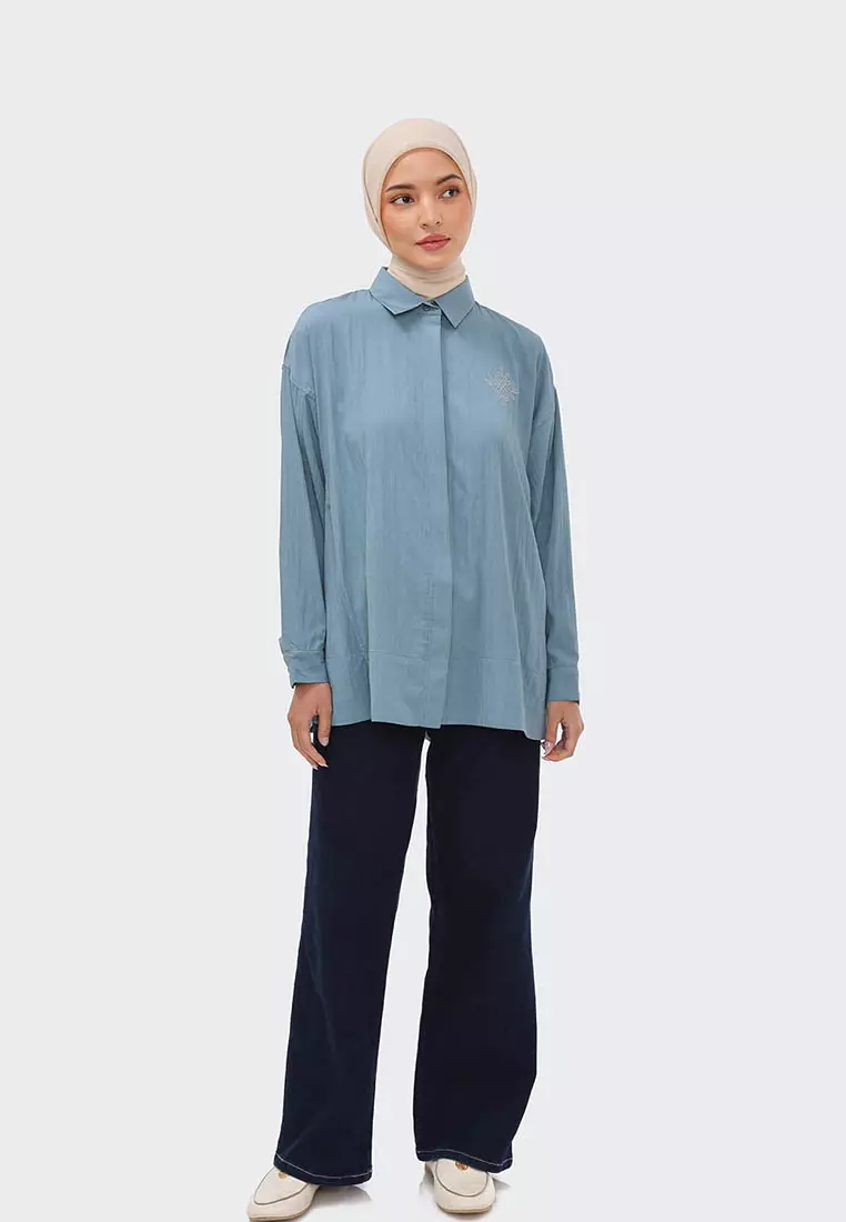 Ria Miranda Teal Adina Shirt