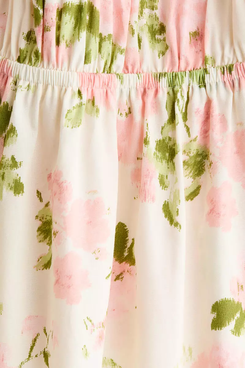 Puff-sleeved poplin dress