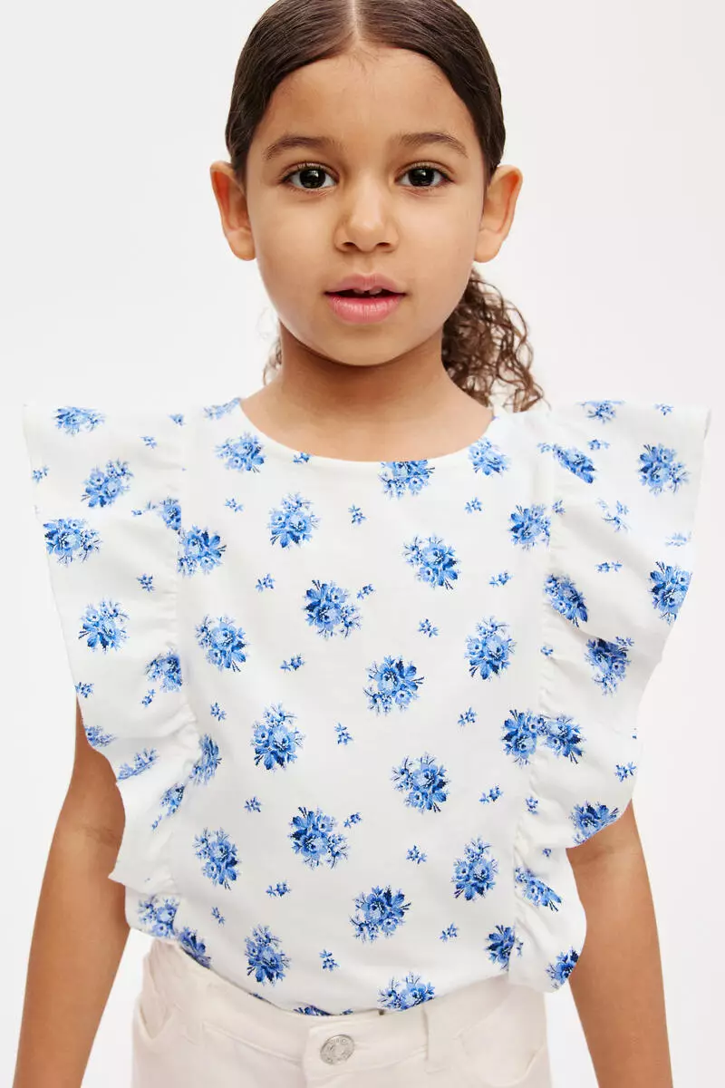 Flounce-trimmed cotton top