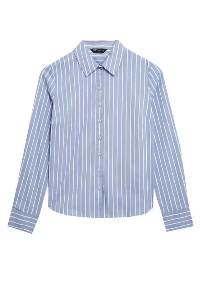 Jual Marks & Spencer Cotton Rich Striped Collared Shirt Original 2024 ...