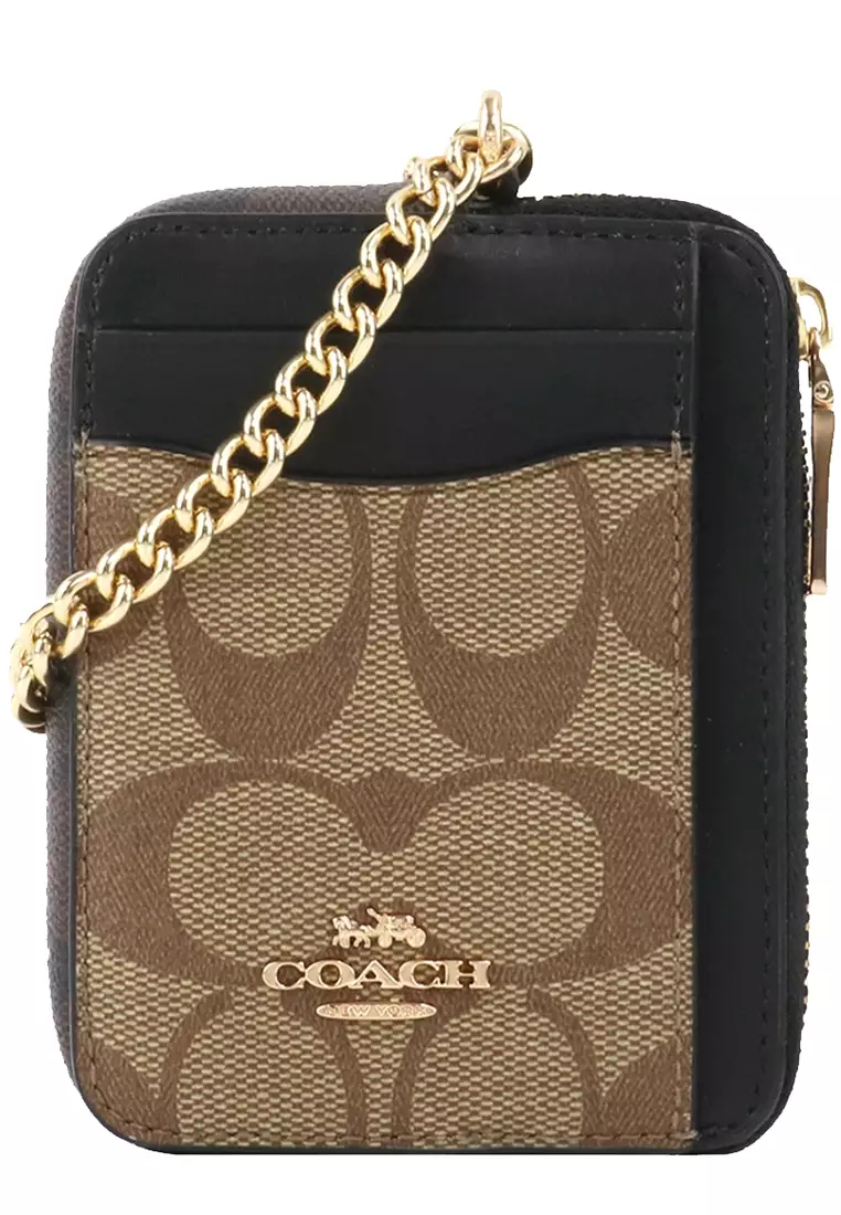 Buy Coach Coach Zip Card Case In Blocked Signature Canvas in Khaki