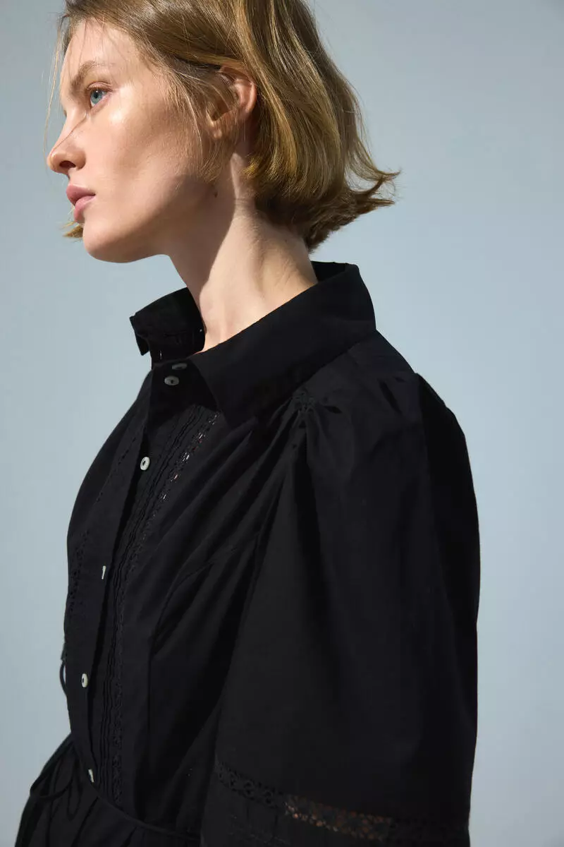 Pintucked cotton shirt dress