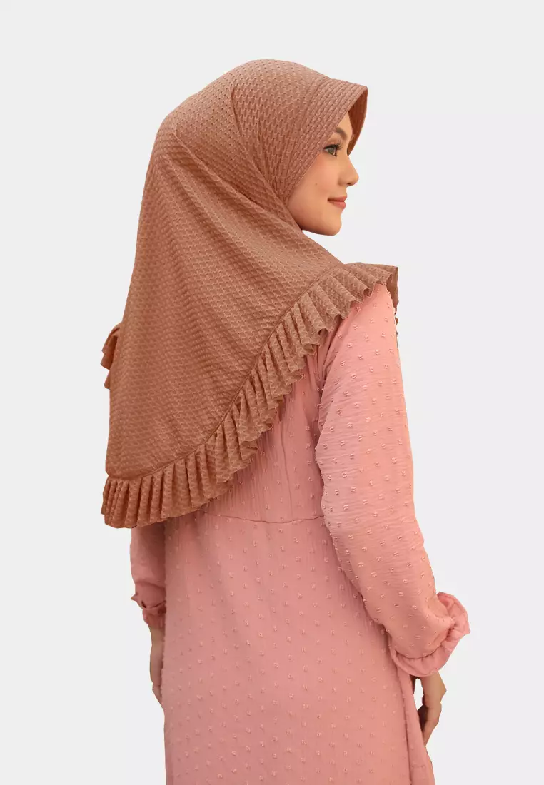 Cotton Bee - Sabeen Bergo Ruffle | Hijab Instan | Bergo Pad | Daily Hijab - Burnt Cinnamon