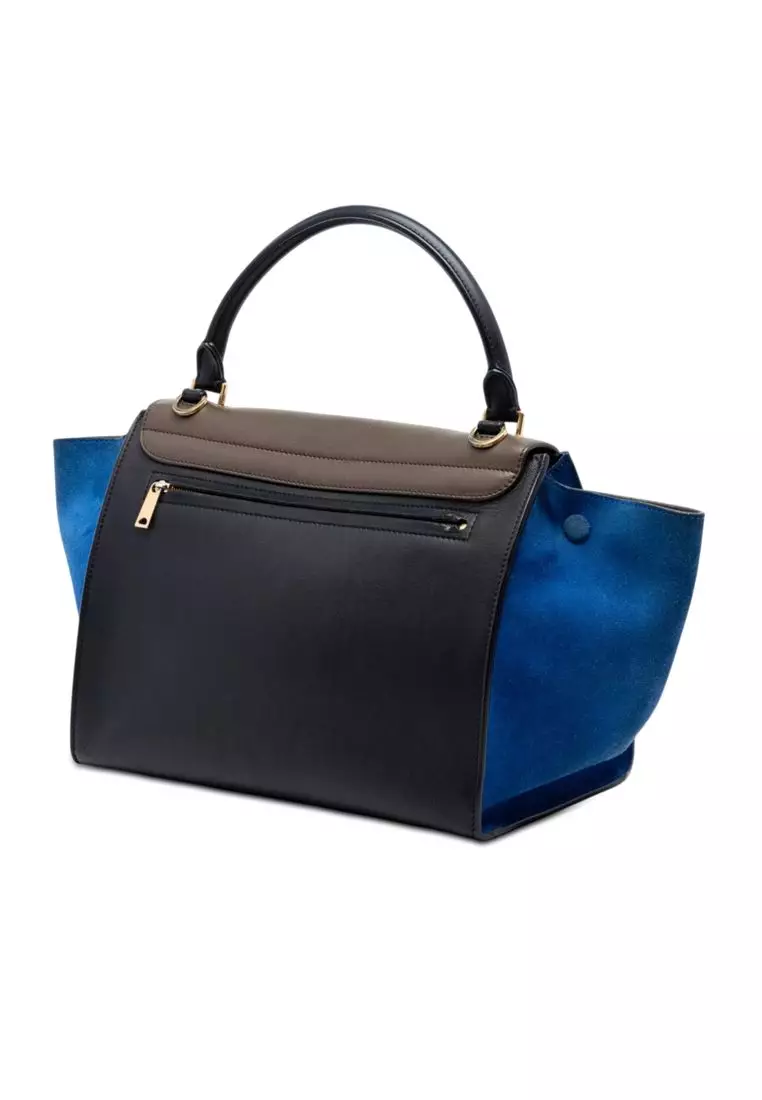 Pre-Loved Celine Medium Tricolor Calfskin And Suede Trapeze Satchel