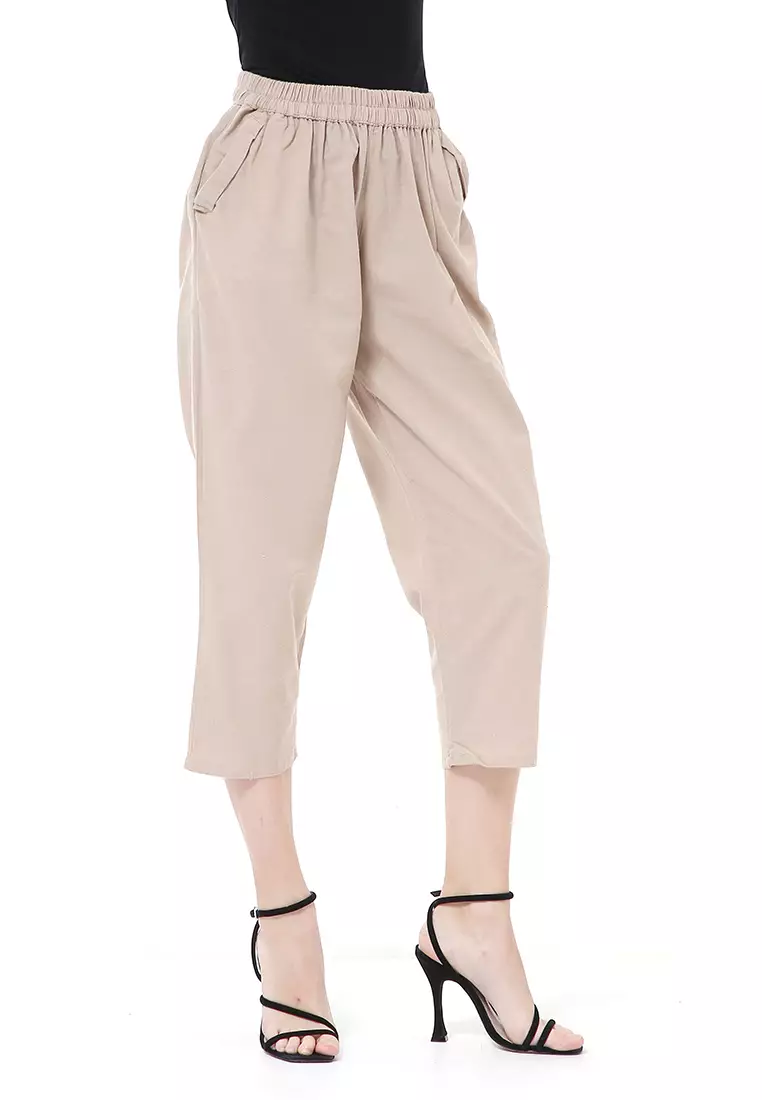 Stella Long Pants Celana Kulot Wanita Korean Style Material Linen ORIGINAL - Cream