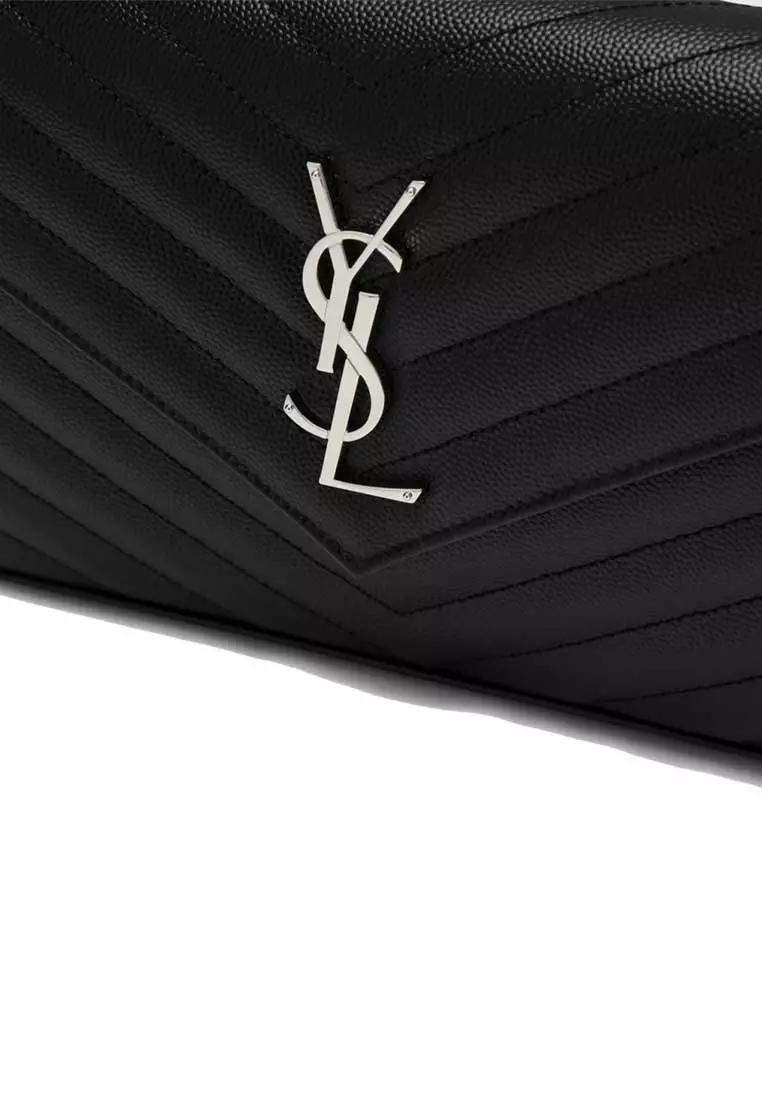 YSL Matelasse Chain Wallet In Grain De Poudre Embossed Leather Black/Silver 377828BOW02