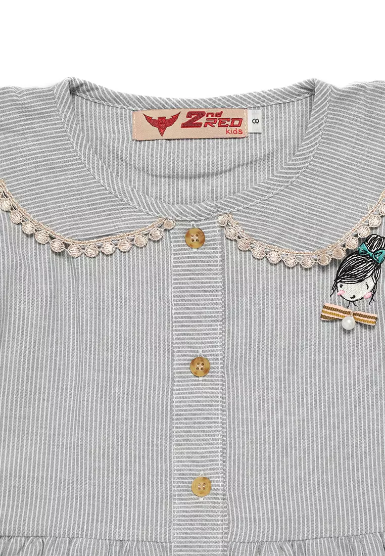Dress Anak Perempuan Salur Kecil Gray - CUTE