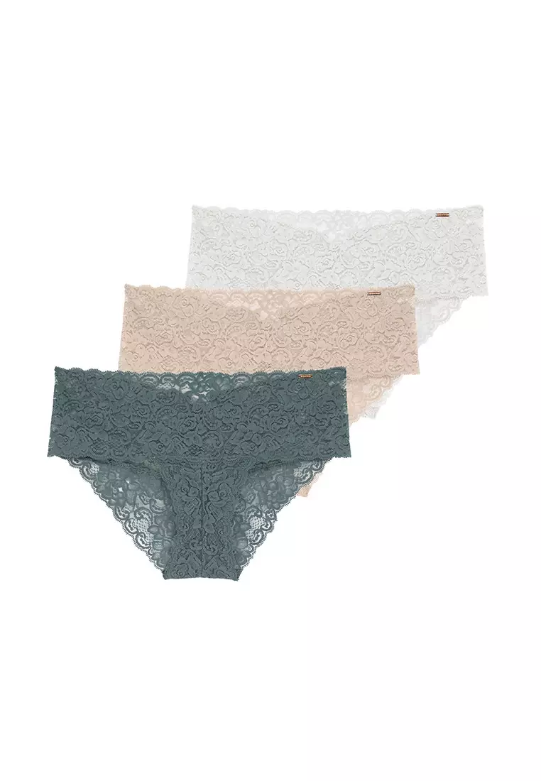 Young Women's Lace net Panty- Pack of 3 Panties - Hipster Style, Cotton  Fabric, Mid-Rise, Soft, Light-Weight for Women XS ,S, M, L, XL, XXL