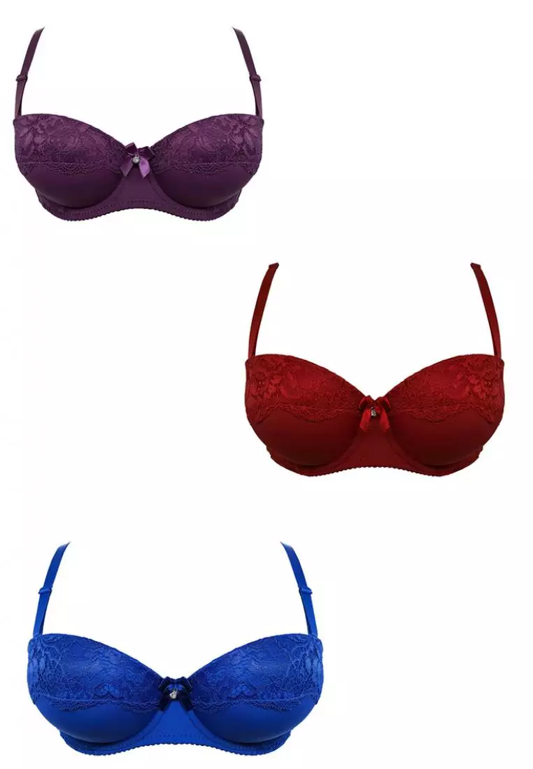 3pack Woman Padded Push-up Bras, Sexy Lace Cover Underwire