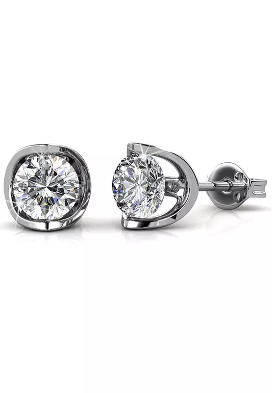 Star Mizar Stud Earrings Embellished with SWAROVSKI® crystals-White Gold/Clear