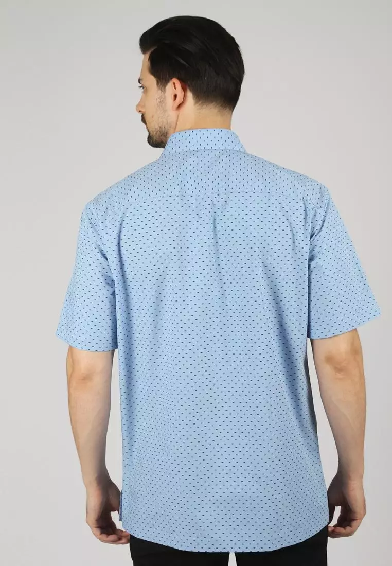 Kemeja Lengan Panjang Ethan White Motif Garis Halus - Light Blue Cotton Smart Casual