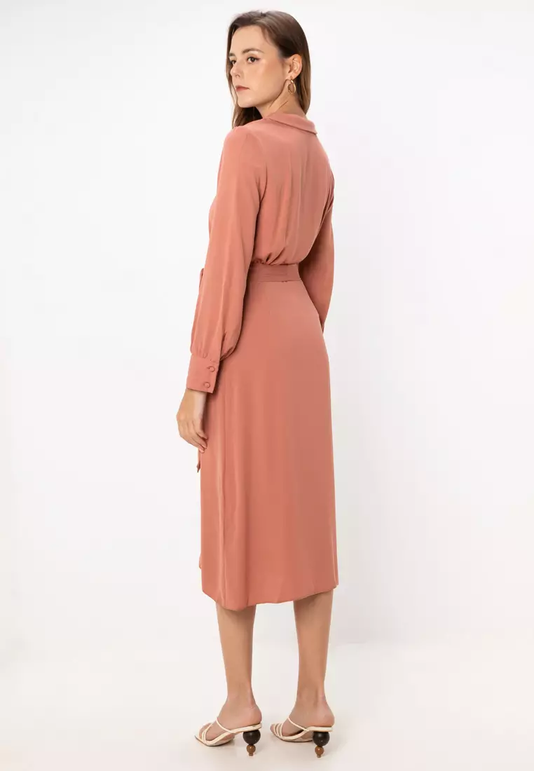 Buy ASOS Design Collared Wrap Midi Dress with Tie Belt 2026 Online | ZALORA