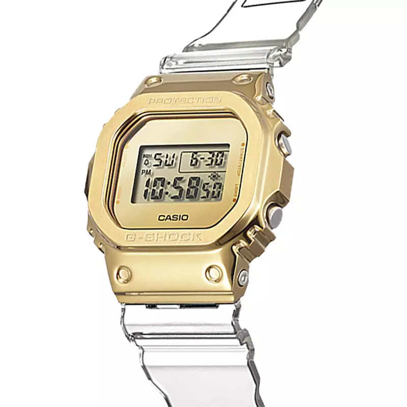 Jam Tangan Pria Casio G-Shock GM-5600SG-9DR Gold Ingot Collection Square Metal Covered Digital Dial Clear Resin Band
