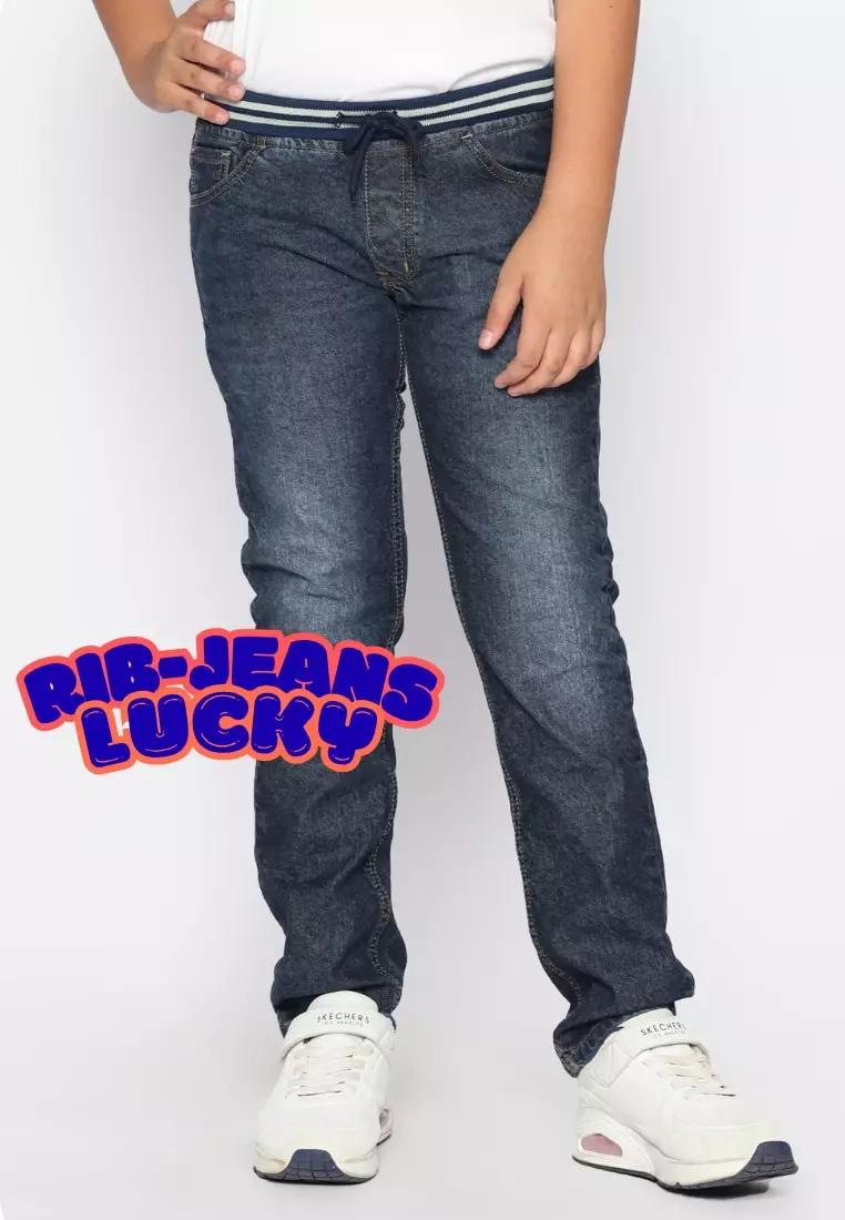Celana Panjang Anak Laki & Perempuan Jeans Lucky Rib Biru