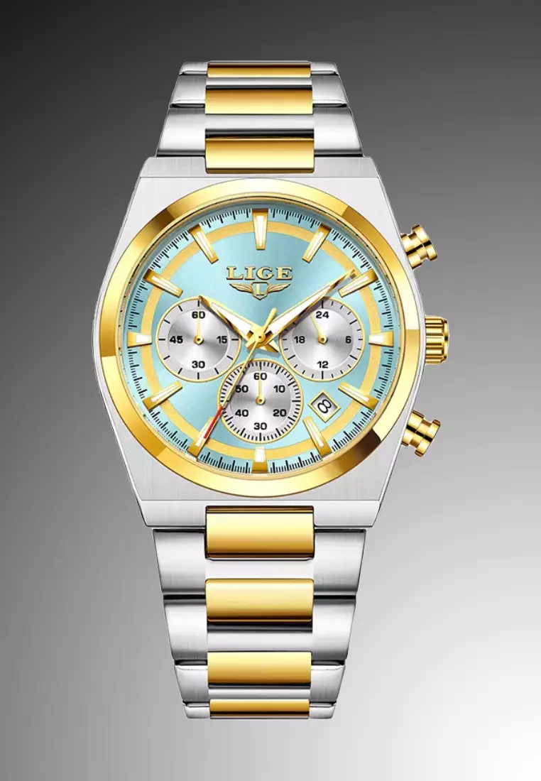 Chronograph Unisex Silver Color Alloy Quartz Watch 41mm, Stainless Steel Bracelet