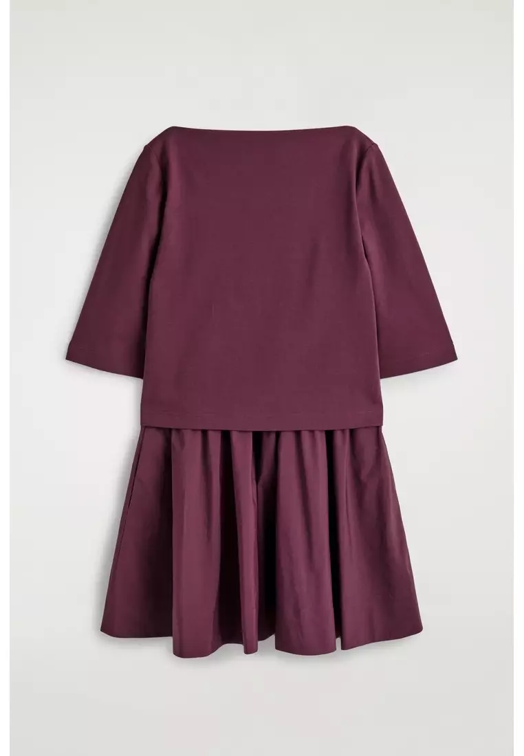 CONTRAST-PANEL BOAT-NECK MINI DRESS