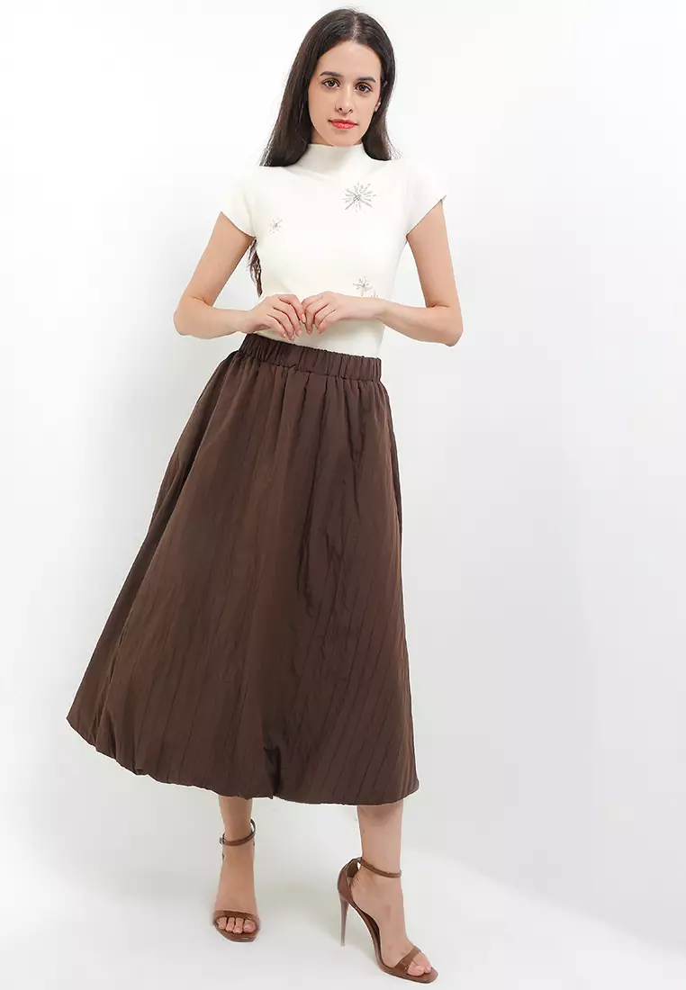 Textured Midi Balloon Skirt