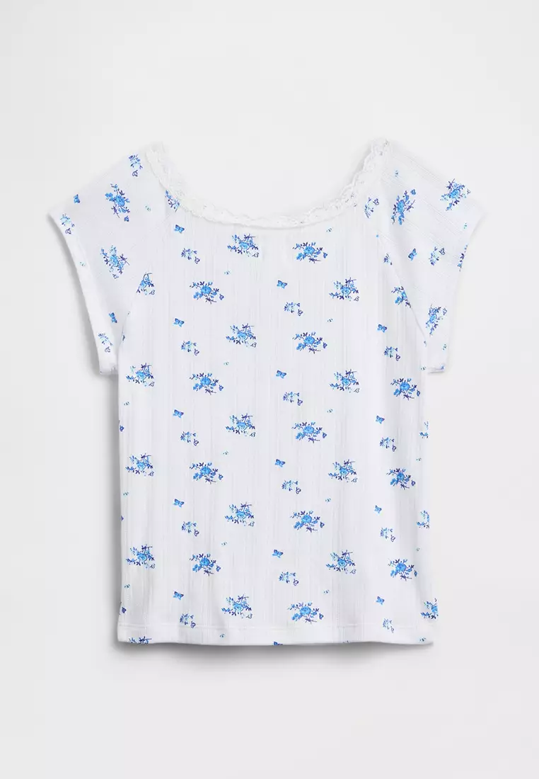 Short Sleeves Lace Trim Top