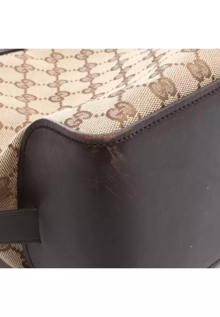 Pre-Loved Gucci GG canvas Handbag tote bag canvas leather beige Dark brown