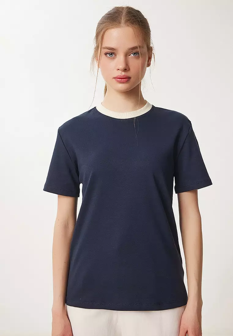 Contrast Color Cotton Knit T-Shirt