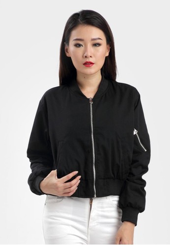 Canvas Bomber Jacket with Arm Zipper in Black