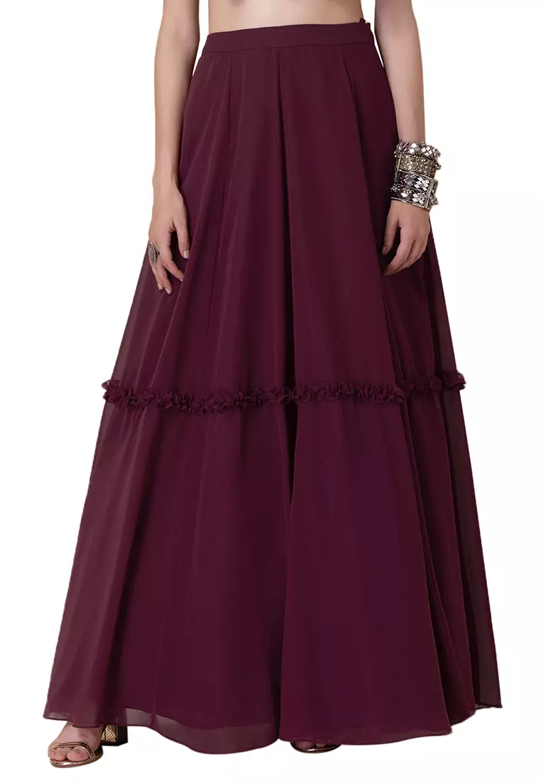Buy Indya X Ridhi Mehra Indya Wine Tiered Lehenga Skirt Online ZALORA