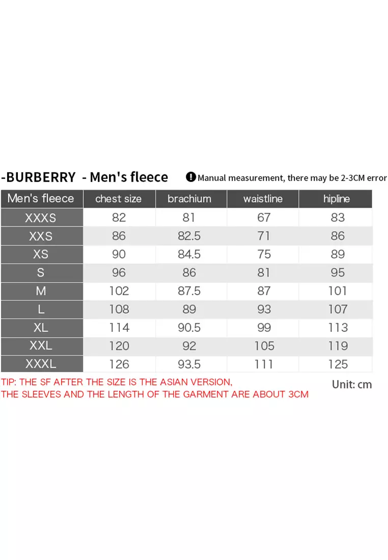 Burberry hoodie 2025 size chart