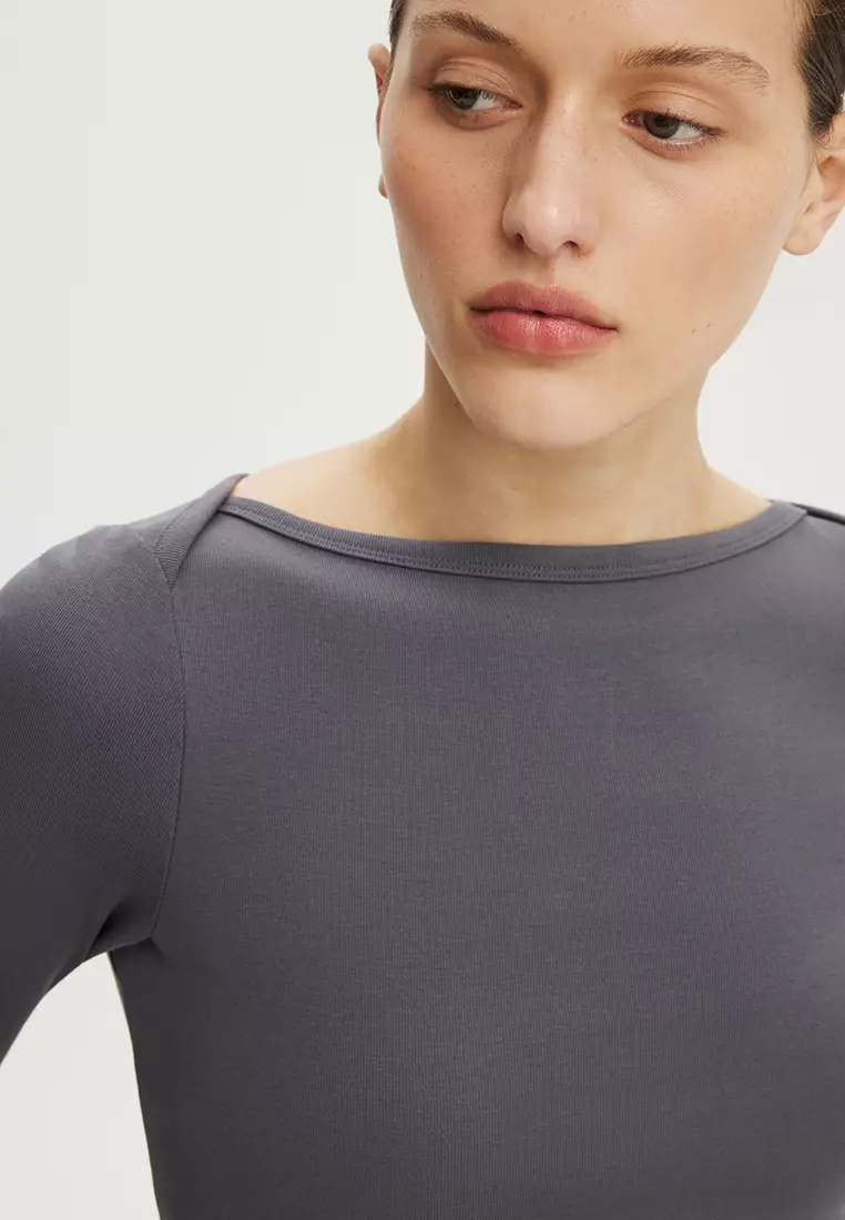 90s Boat Neck 3/4 Sleeves Top