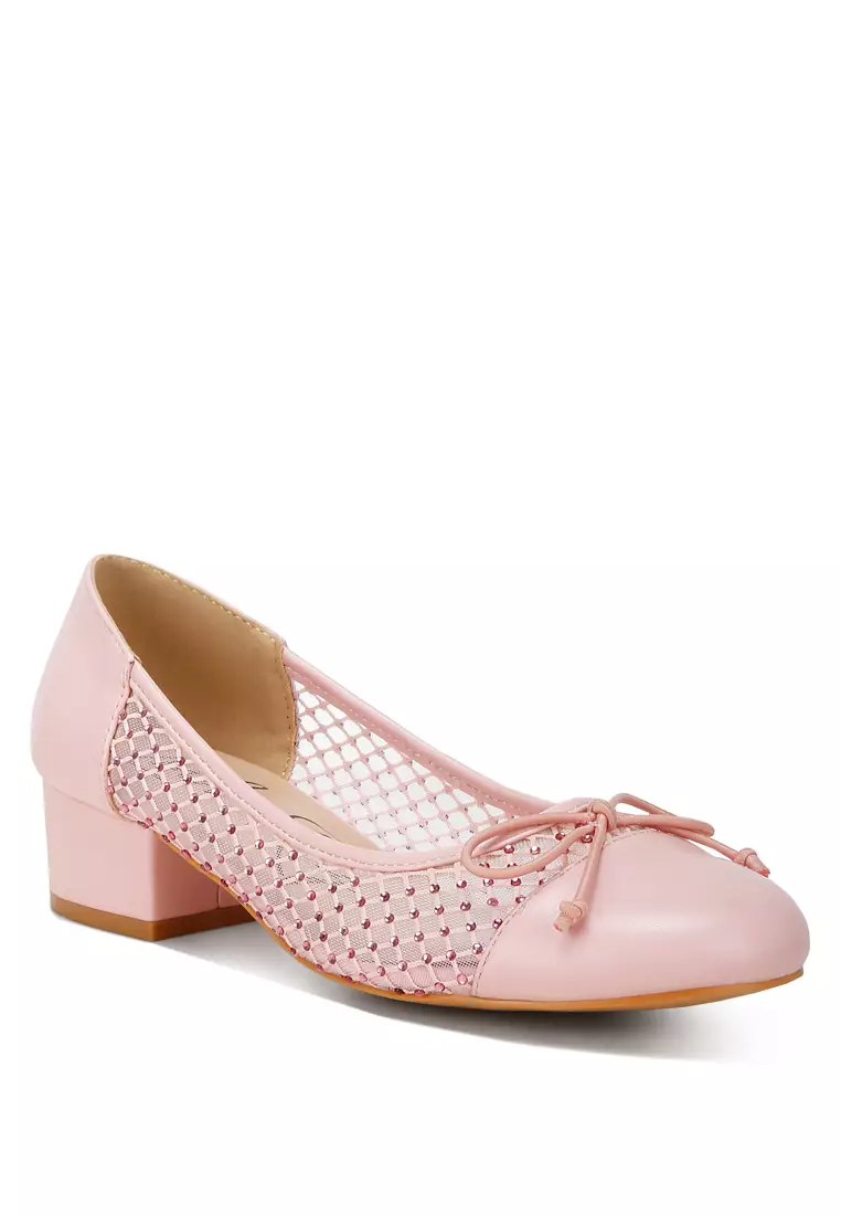Rhinestone Detail Mesh Ballerinas in Pink