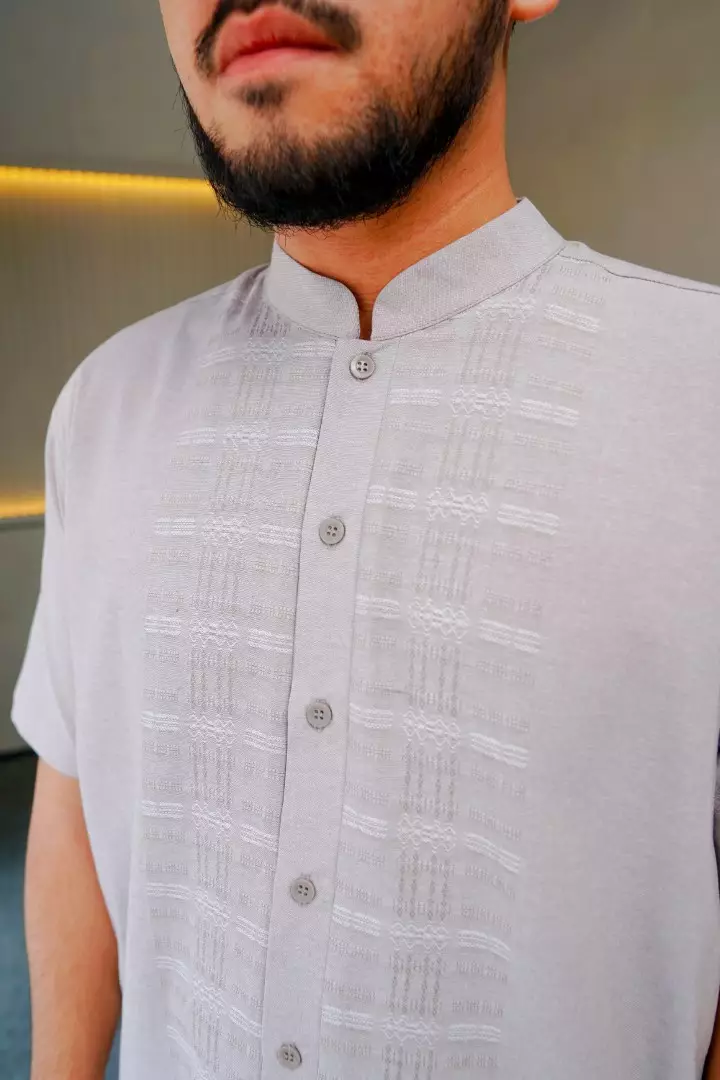 QAHVA Menswear Brown - Baju Koko Pria Lengan Pendek - Bahan Cotton Dobby