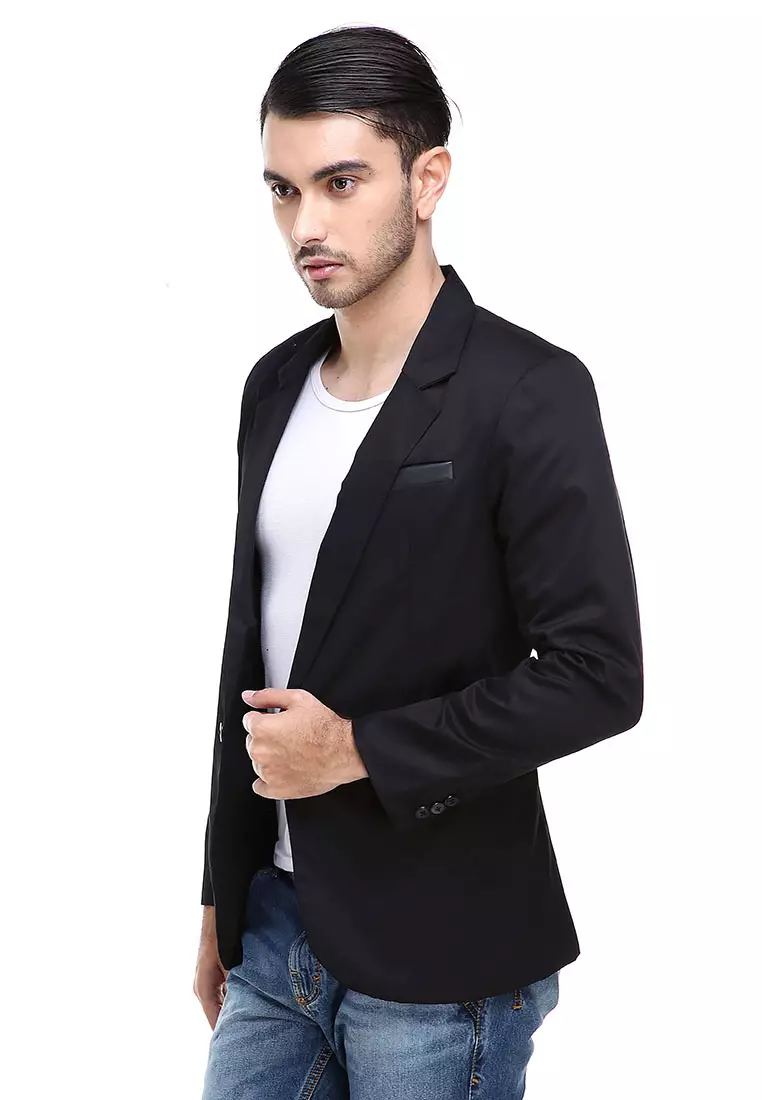 Woreq Jas Blazer Formal Pria Suits Resmi Three Pockets Model Slimfit Material Drill ORIGINAL - Black