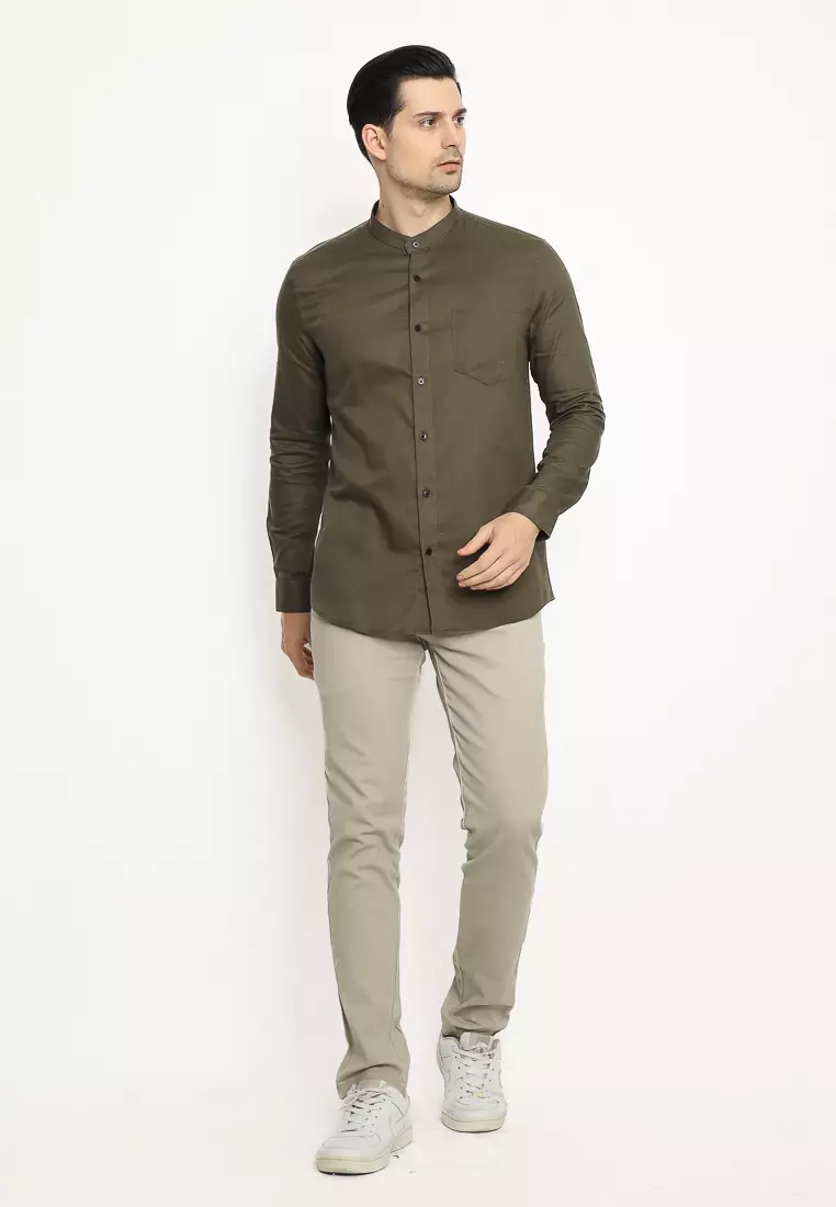 MAGINOT Kemeja Pria KOKO Basic Polos Lengan Panjang ARMY