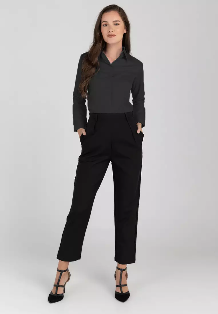 Della Pinstripe Long Sleeve Office Blouse