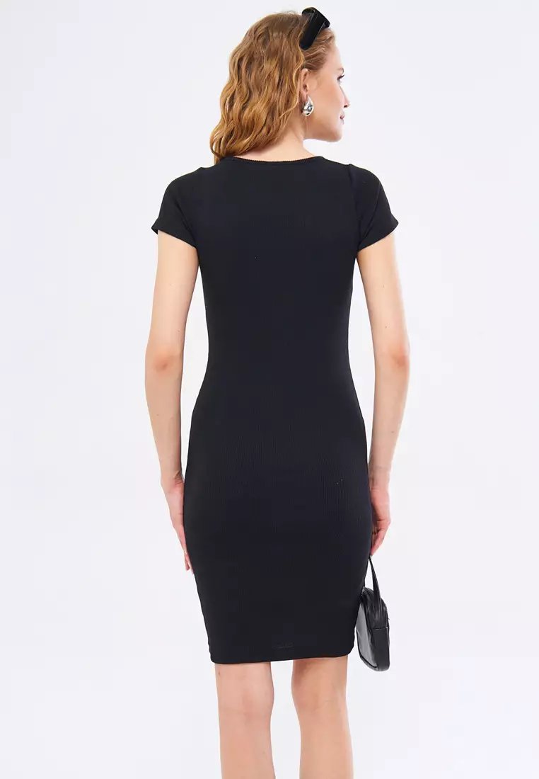 Windowed Short Sleeve Dress