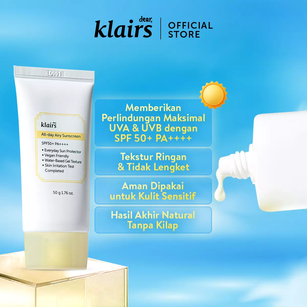 Dear Klairs All-Day Airy Sunscreen SPF50+ PA++++ 50G