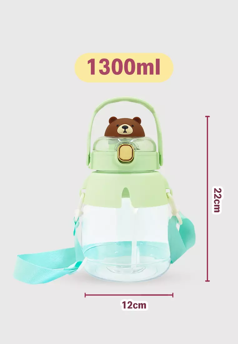 Wakakids Botol Minum Anak Plastik Dengan Sedotan dan Tali Panjang Tentengan Karakter Bear Free Sticker 1300ml K745 Venhs Ungu