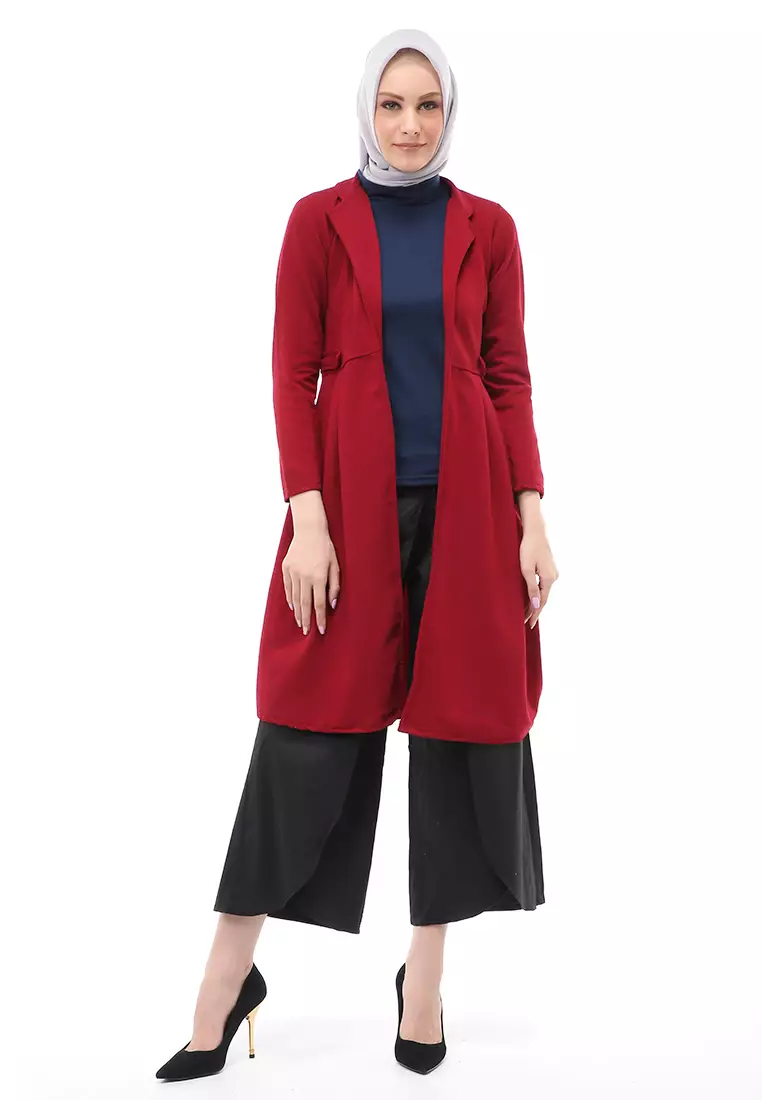 Elena Cardigan Polos Muslimah Atasan Wanita Relaxed Fit - Maroon