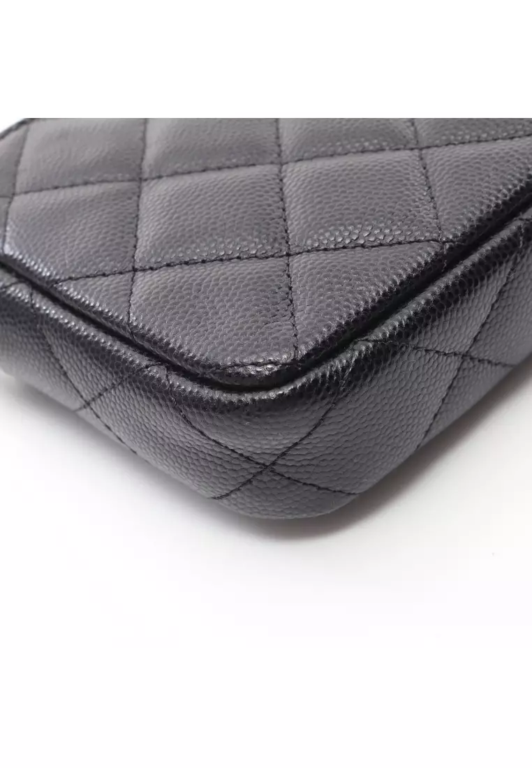 Pre-Loved Chanel matelasse chain wallet Caviar skin black silver hardware