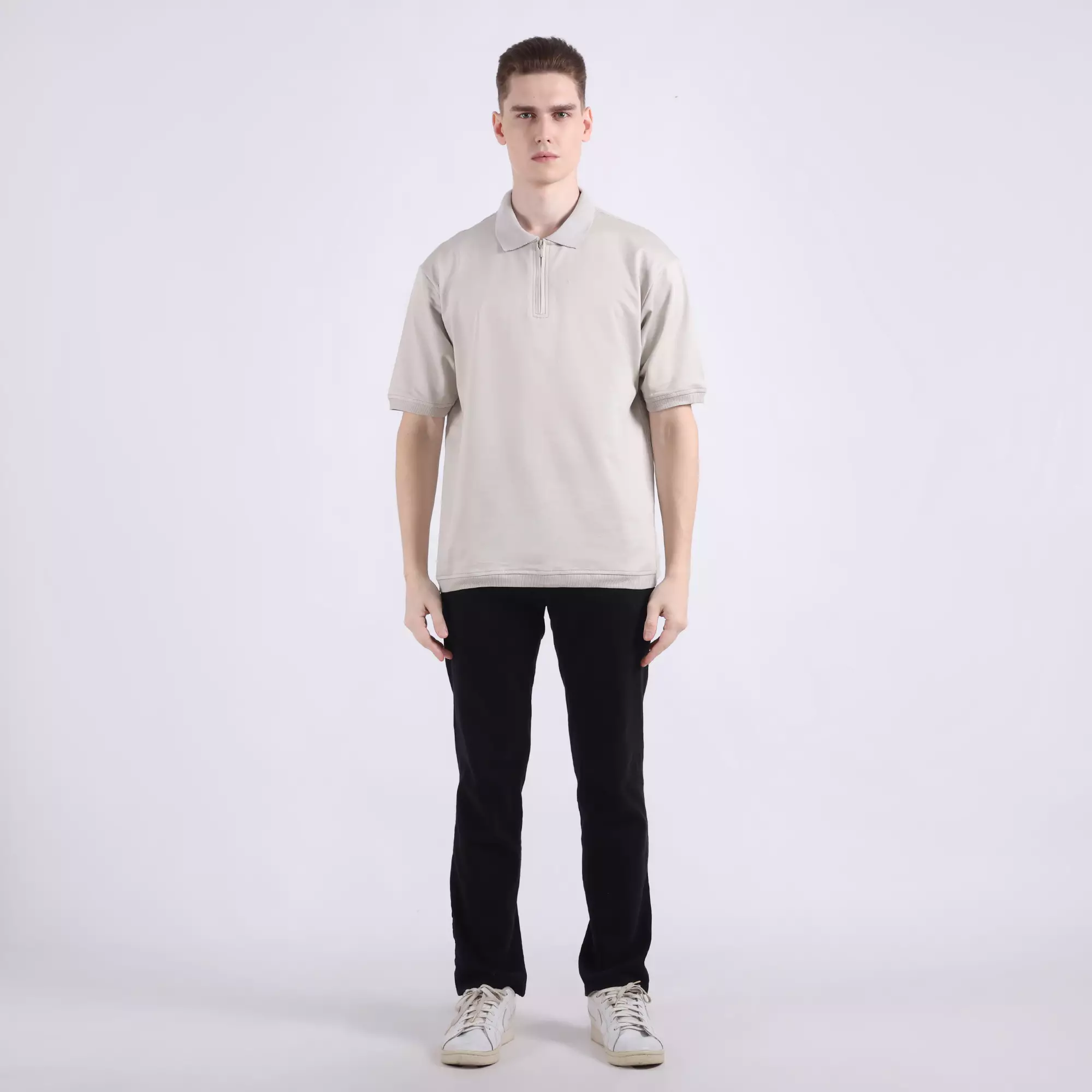 LARUSSO Resort Collection - Asher Zip Polo Shirt - Light Grey
