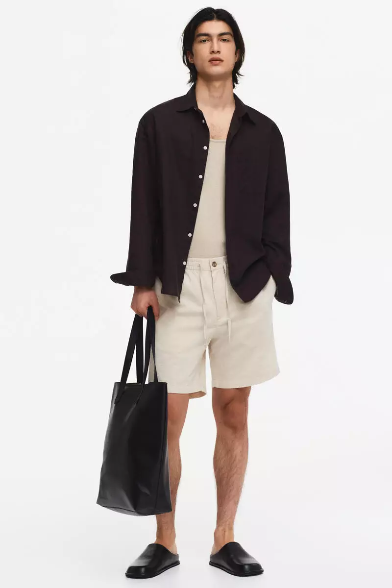 Regular Fit Linen-blend shorts