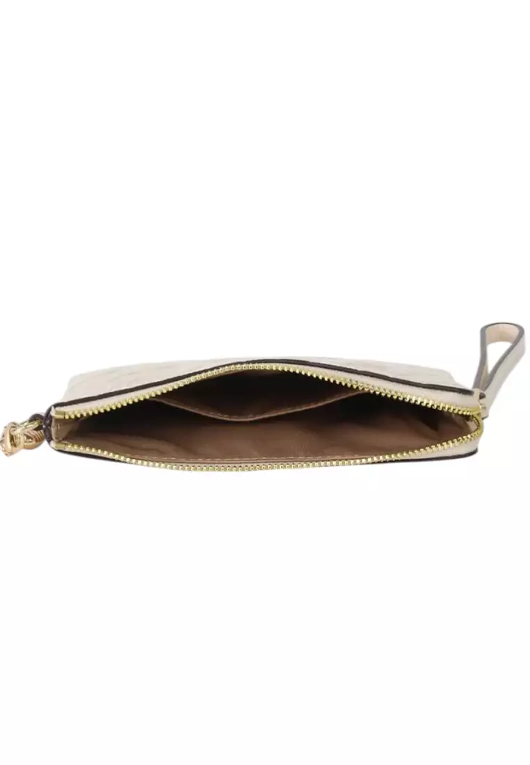 Corner Zip Wristlet In Signature Leather With Heart Charm - White