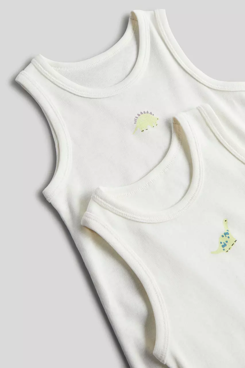 Mothercare 2 Pack White Dinosaur Sleeveless Vests - Kaos Dalam Anak Laki-laki (Putih)