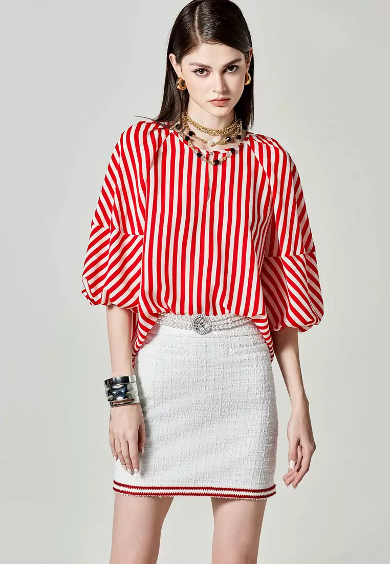 iROO Contrast Red Trim A-Line Skirt