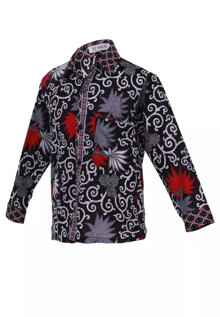 Lucas Kemeja Formal Batik Anak Laki-laki Lengan Panjang Motif Kembang Kids Traditional Shirt Material Cotton ORIGINAL - Black