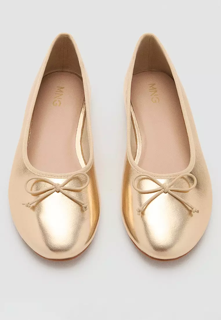 Metallic Ballet Flats With Bow
