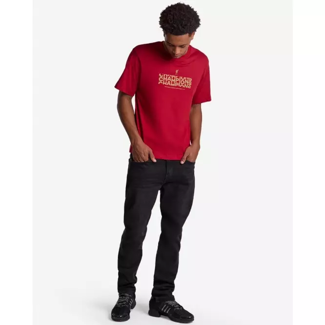 Liverpool FC Mens Champions Text Tee Redred - Official LFC T Shirt Original Pria