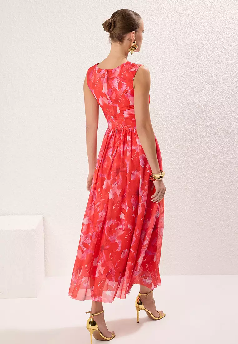 Pink-Multicolored A-Line Cut Out/Window Detail Tulle Evening Prom Dress TPRSS24EL00022