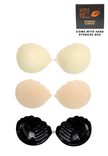 Kiss & Tell black and white and beige 3 Pack Scallop Thick Push Up Stick On Nubra in Nude White and Black Seamless Invisible Reusable Adhesive Stick on Wedding Bra 隐形聚拢胸 D590FUS2C766BAGS_1