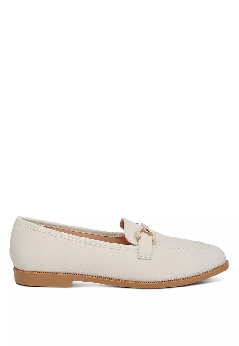 Discount on London Rag  shoes - SKU: Horsebit Embellished Flat Loafers In Off-White