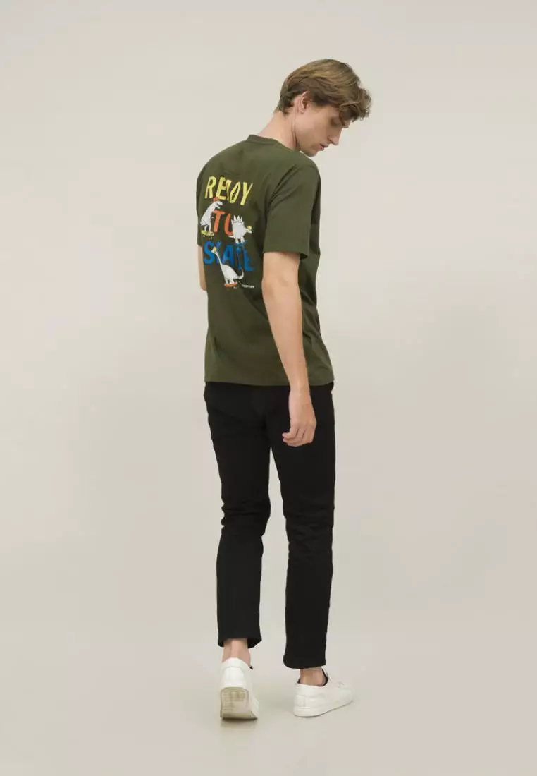 kaos pria lengan pendek dino skate hijau army size jumbo houseofcuff